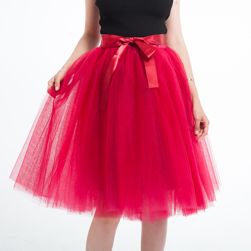 5 Layer 65cm Knee Length Tulle Skirt Elegant Pleated Tutu Skirts Womens Vintage Lolita Petticoat Faldas Mujer Saia Jupe