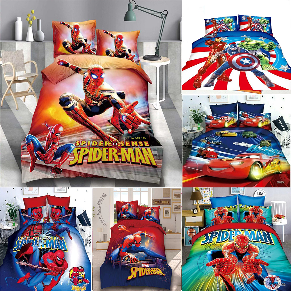 Disney  Duvet Cover Sets Spiderman Cars McQueen Captain America Bedding set Cartoon Sheet Boy Bedspreads Gifts