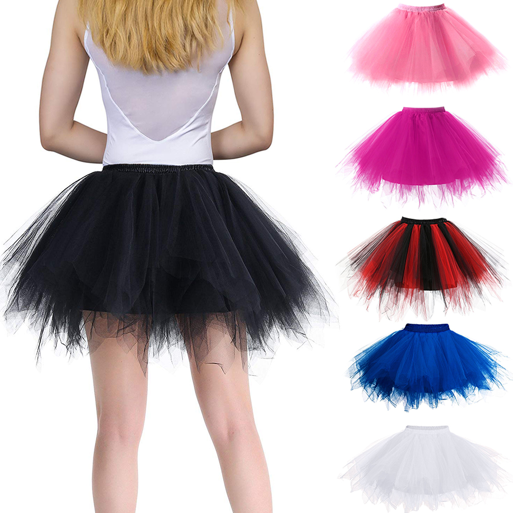 Women Skirts Tutu Princess  Ballet Black Tutu Fluffy Skirt for Women Tulle Petticoat Skirts Elastic Adult Pink Tutu Skirt