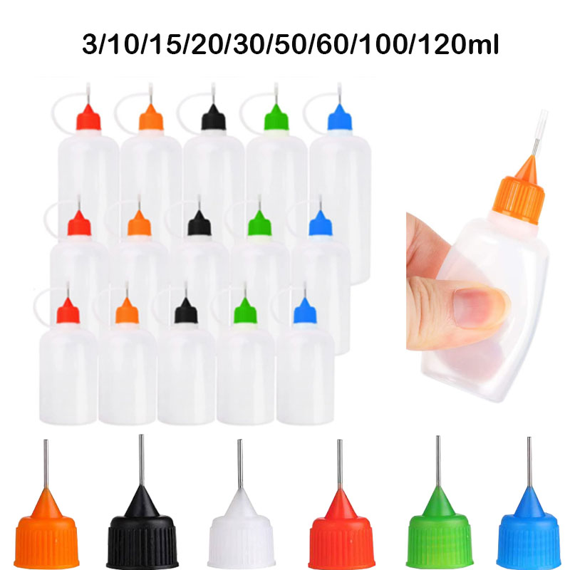 10pcs Colorful 3/10/15/20/30/50/60/100/120ml Refillable Squeezable Needle Bottle Point Line Diy Polymer Clay Tools Gifts