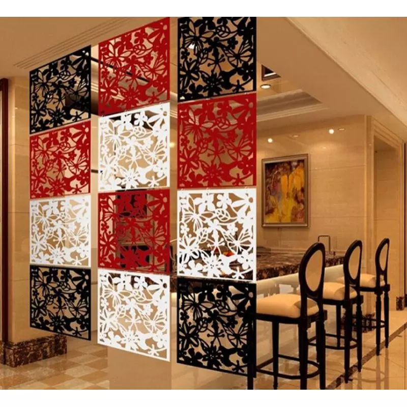 12 Pieces Birds Flowers Room Divider Folding Screens Space Wall Hanging Decor for Living Room White/Black/Red