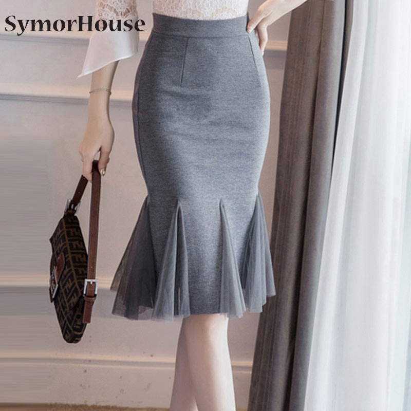 Women Pencil Skirts   High Waist Mesh Patchwork Mermaid Skirt Bodycon Sexy Skirt Elegant Stretch Skirts Female