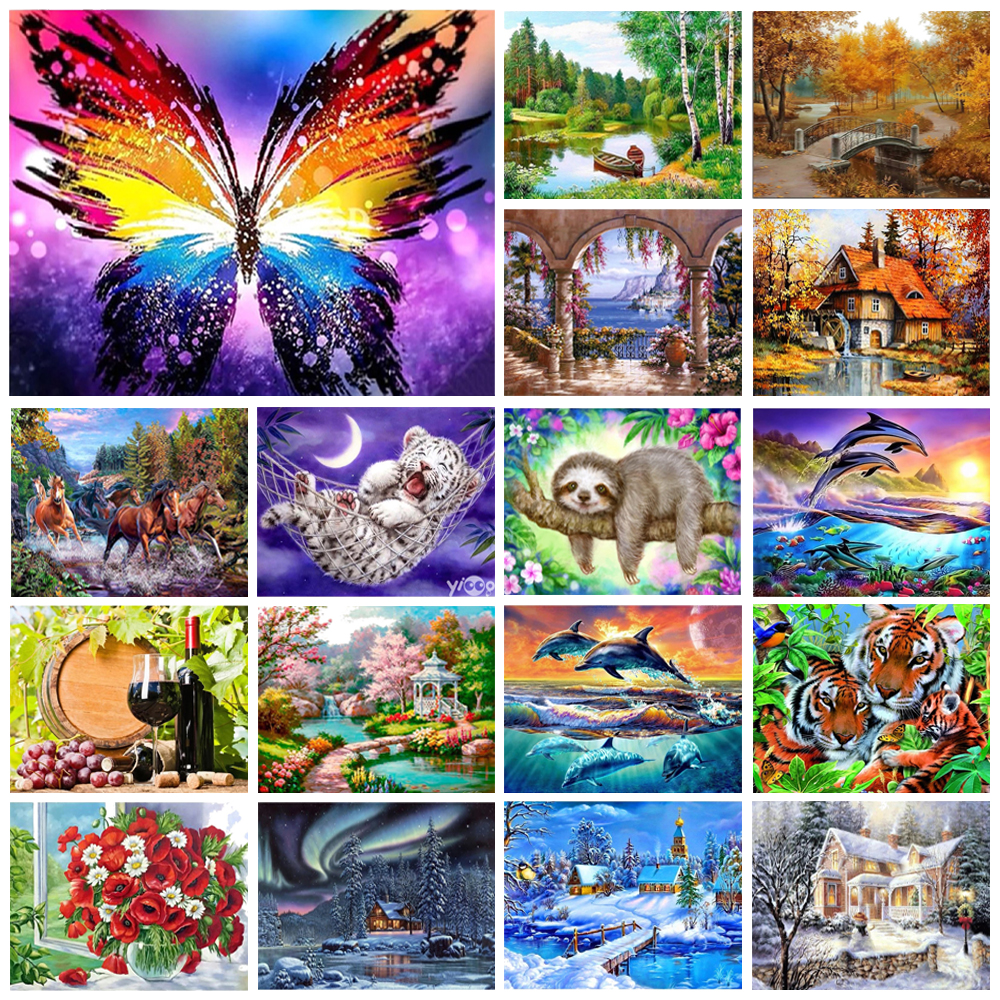 Full Round Diamond Painting Animal Tiger Butterfly 5D DIY Landscape Diamond Embroidery Cross Stitch Kit Handmade Gift Home Decor