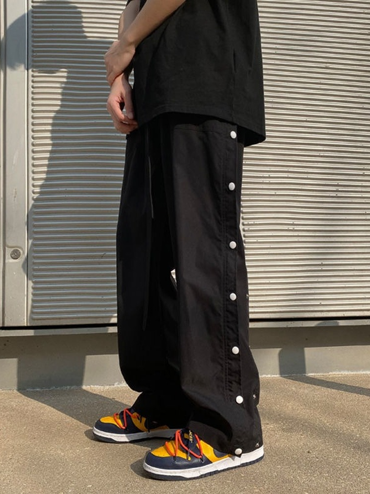 Goth Punk Men Pants Button Up Baggy Pants Black High Waist Wide Leg Pant Straight Trousers Baggy Hip Hop Cargo Casual Bottoms