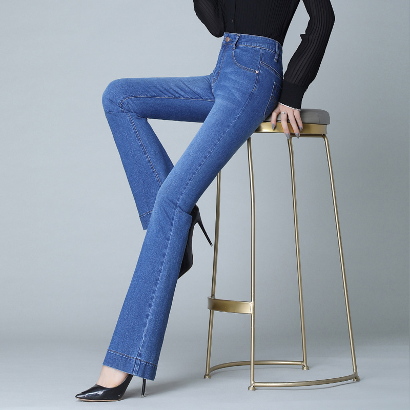 Flared Jeans for Women  Stretch Denim Classic Pants High Waist Flare Jeans Spring Autumn Denim Trousers Ladies Jean Black 34
