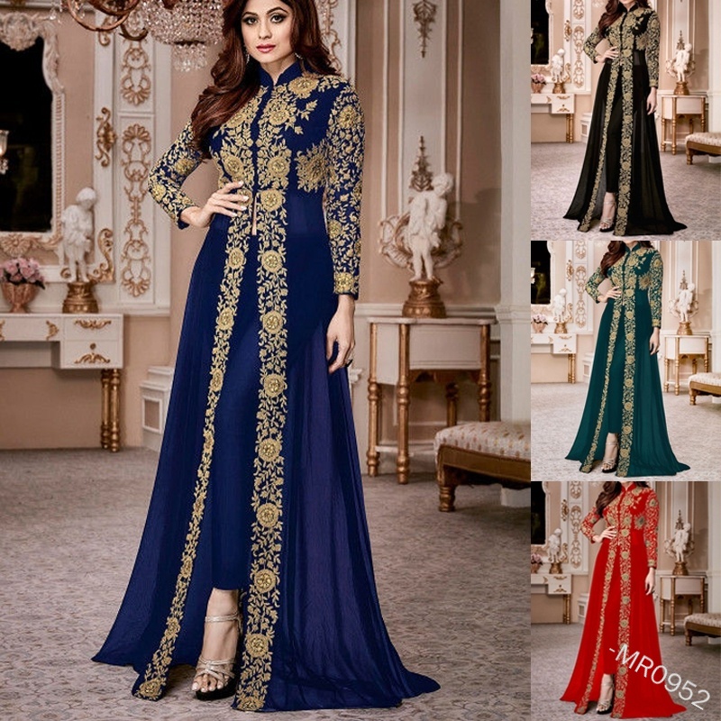 Muslim Middle Eastern Ethnic Dubai Turkey Long Sleeve Two-piece Temperament Dress Islamic Clothing for Women Ramadan Dresses