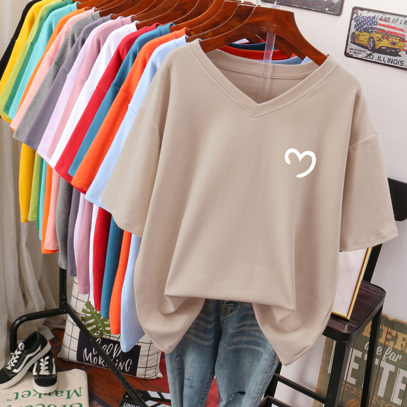 DAYIFUN  L-6XL T Shirt Plus Size Tshirt Short Sleeve Women Top Summer Cartoon Print Casual V Neck Oversized T Shirts