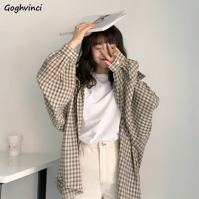 Shirts Women Spring Long Sleeve Plaid Loose 2XL Students All-match Street Wear  Style Leisure Blouses Womens Tops Chic New