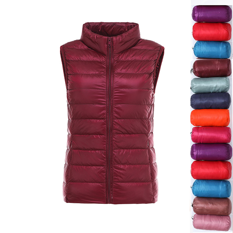 Ultra-light Women's Winter Down Jacket Sleeveless White Duck Feather Warm Waistcoat Down Vest Outerwear Coats for Woman Packable