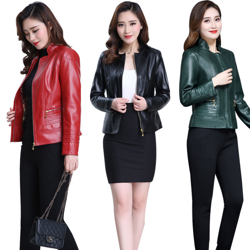 Women leather jacket Casual Women 6XL  coat  PU  spring fall women clothing Washed leather short top coat