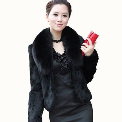 High  Faux Rabbit Hair Coat Women's Warm Outerwear Autumn Winter Short Faux Fox Fur Collar Coat Jacket Overcoat