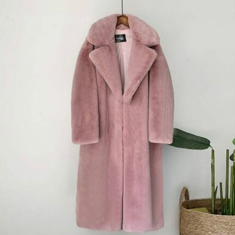  Women Winter Warm Faux Fur Coat Thick Women Long Coat Turn Down Collar Women Warm Coat Casaco Feminino