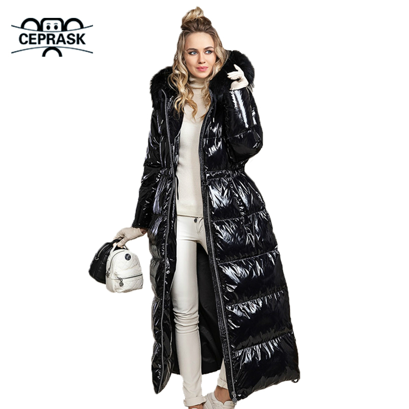 CEPRASK   Winter Coat Women X-Long High  Thick Cotton Parkas Hooded Outerwear Warm Faux Fur Woman Jacket