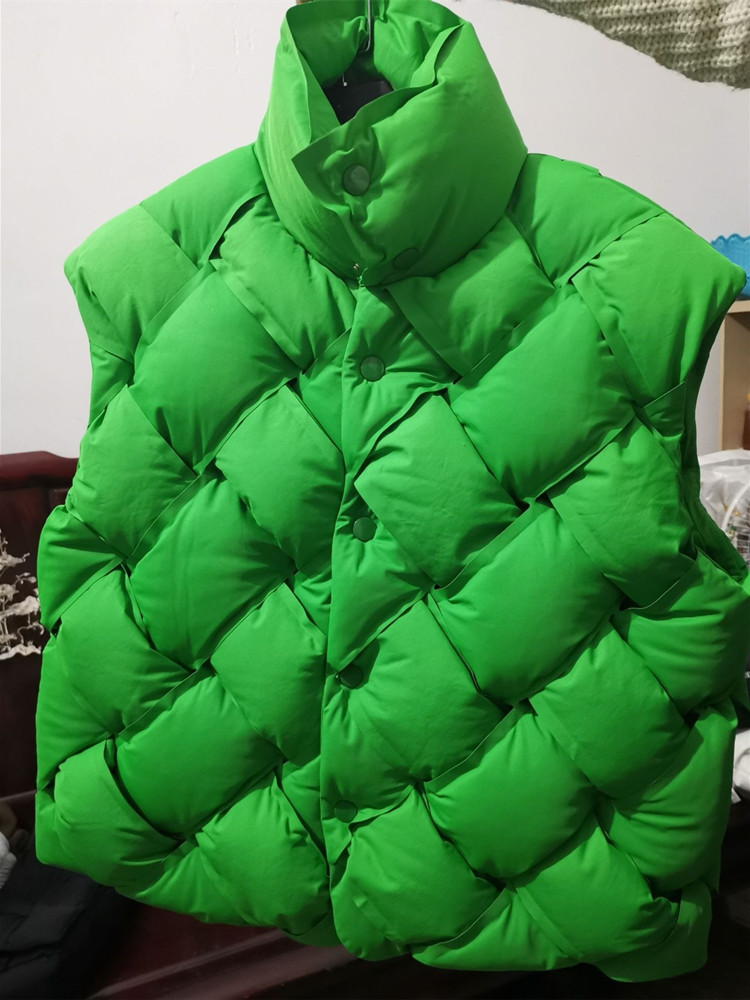  Women Solid Color Parkas Single Breasted Stand Collar able Woven Pattern  Loose Sleeveless Vest Coat