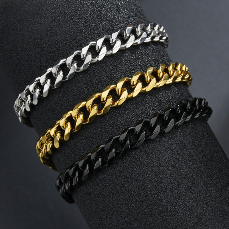 High  Stainless Steel Bracelets For Men Blank Color Punk Curb Cuban Link Chain Bracelets On the Hand Jewelry Gifts trend