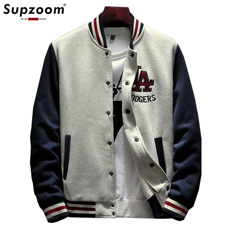  Arrival Letter Rib Sleeve Cotton Embroidery Logo Single Breasted Casual Bomber Baseball Jacket Loose Cardigan Coat