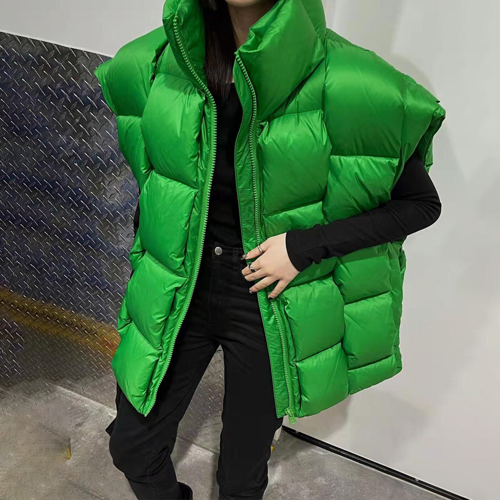  Warm Waistcoat Sleeveless Women Green Loose White Duck Down Vest  Stand Collar Sleeveless Jacket Woven Vest Female