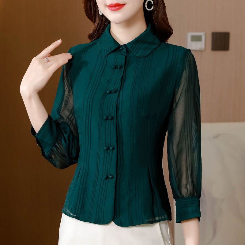 Office Lady Seven-sleeve Shirt Summer Middle-aged Mother Chiffon Blouse Women's Tops Blusas