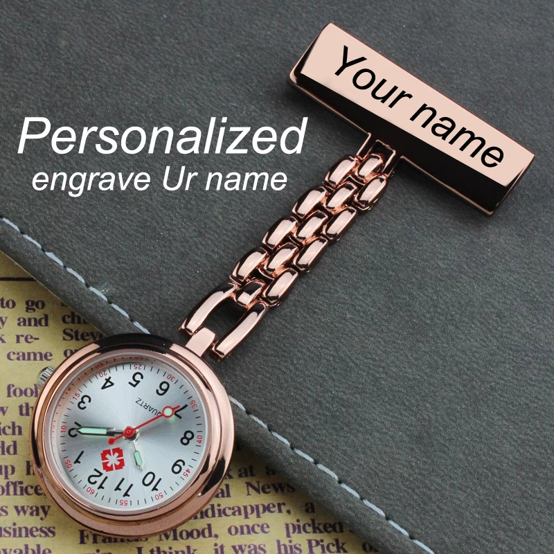 Personalize Customize Engraved with Your Name LOGO Stainless Steel Lapel Pin Brooch TOP  Rose Gold Fob Nurse Watch