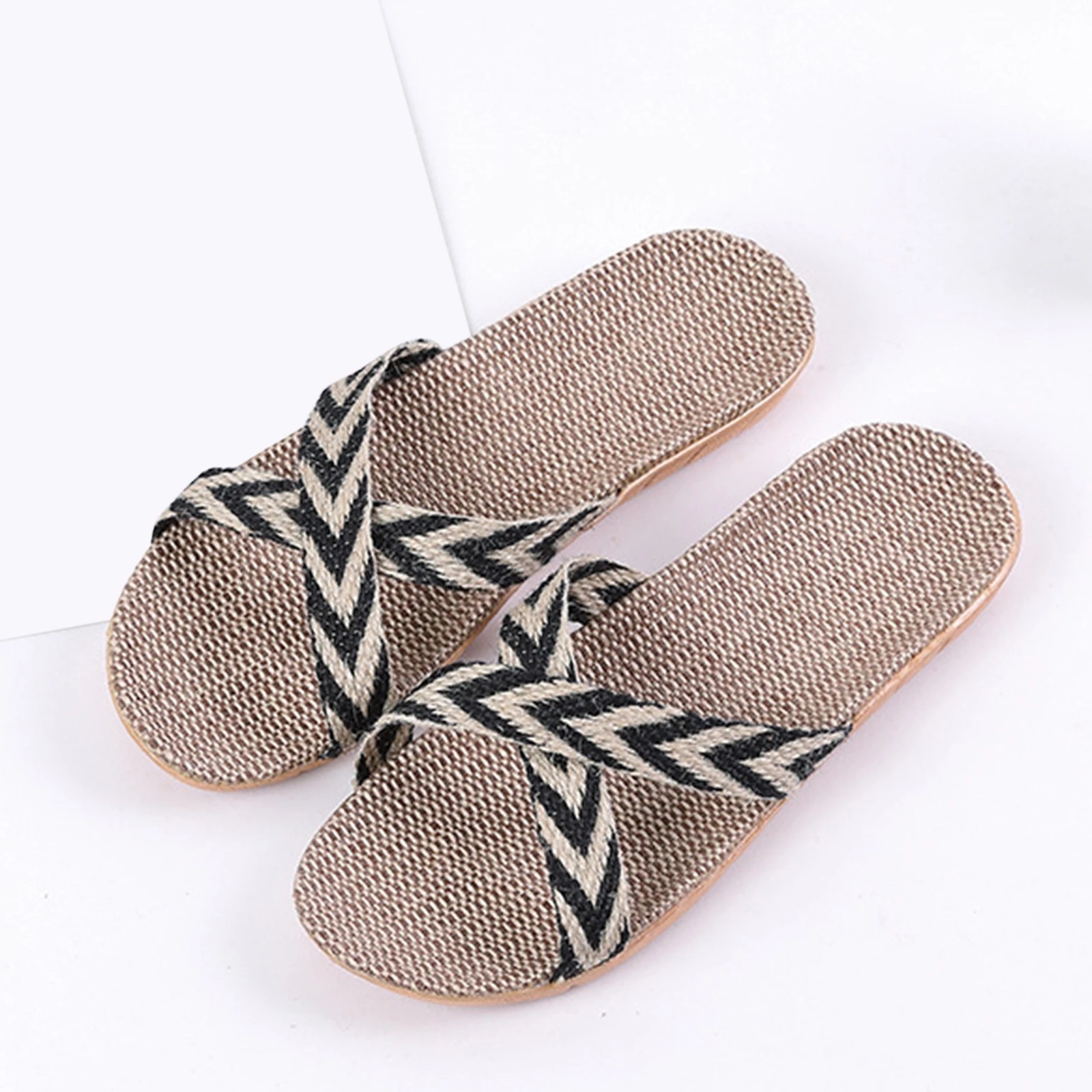 Summer Crossed Flax Slippers Women Home Linen Slipper Flat Beach Sandals Comfortable Indoor Casual Straw Slippers Zapatos Mujer