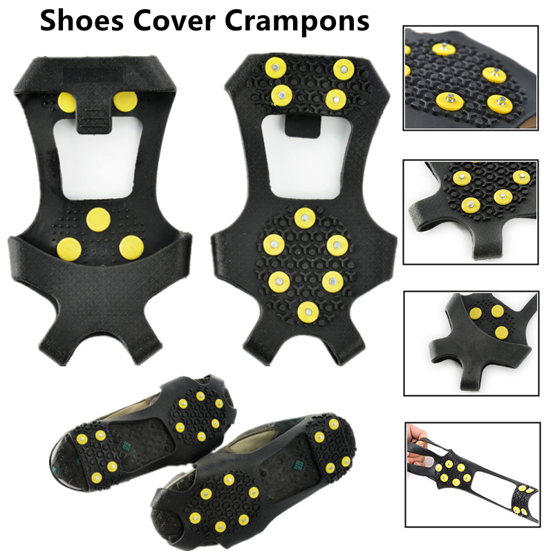 1 Pair 10 Studs Anti-Skid Snow Ice Climbing Shoe Spikes Ice Grippers Cleats Crampons Winter Climbing Anti Slip Shoes Cover