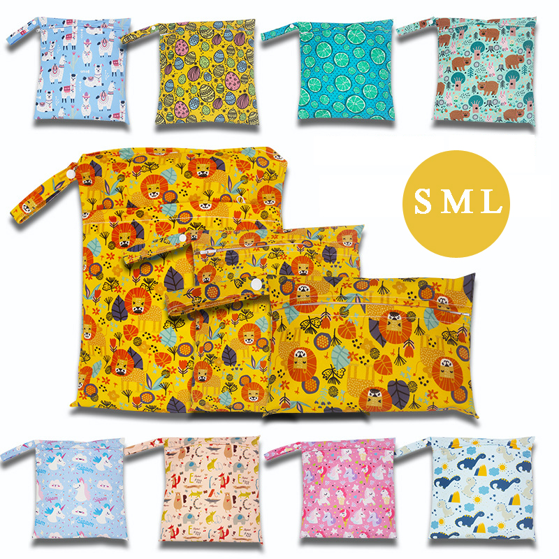 Baby Diaper Bag Cartoon Print Nappy Bag Reusable Waterproof Organizer Wet Bag Handbag Stroller Carry Pack Outdoor Diaper Storage