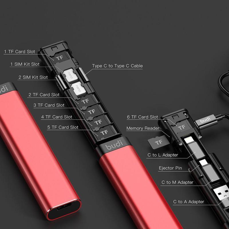 BUDI Multi-function Smart Adapter Card Storage Data Cable USB Box for iPhone Xiaomi Samsung Computer Extended Storage