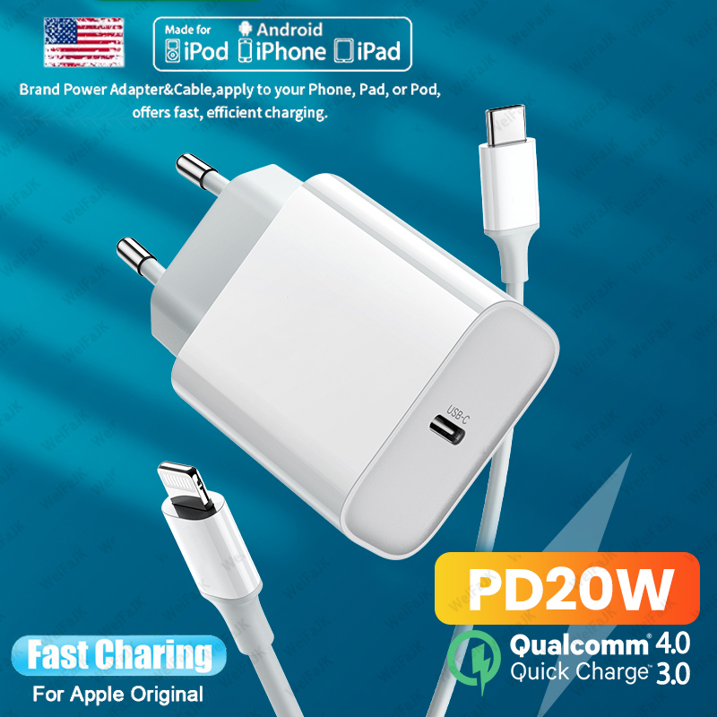 Original 20W Fast Charger For Apple iPhone 13 12 11 Pro Max Mini X XS XR AirPods iPad USB C To Type C Adapter Phone Charge Cable