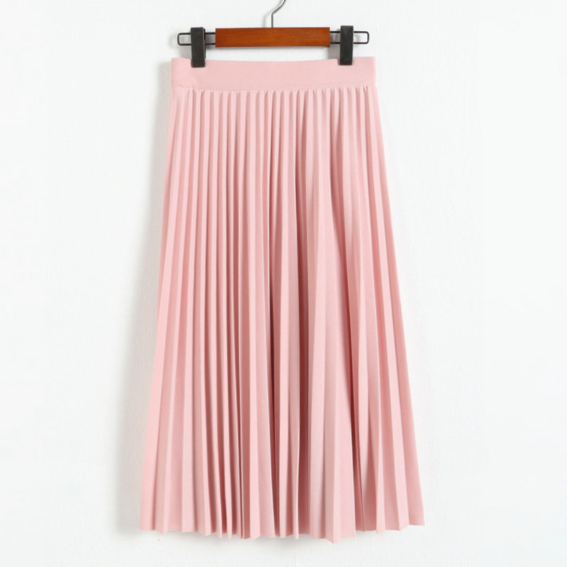Spring and Autumn  Women's High Waist Pleated Solid Color Half Length Elastic Skirt Promotions Lady Black Pink