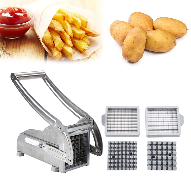 2 Blades Sainless Steel Potato Chip Making Tool Home Manual French Fries Slicer Cutter Machine French Fry Potato Cutting Machine