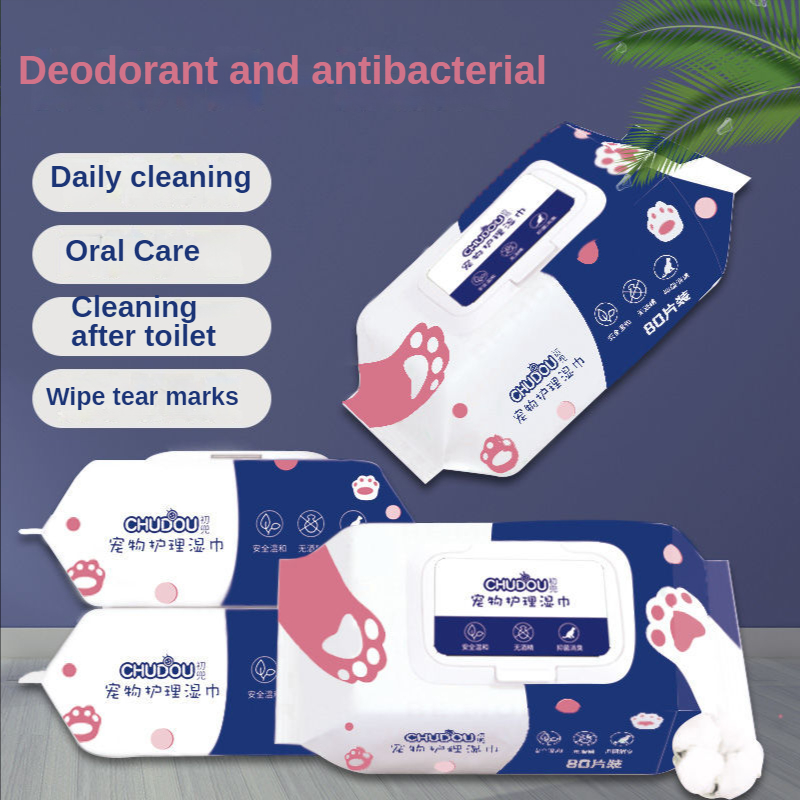80Pcs Pet Cats Dogs Cleaning Wet Wipes After Urination Soft Paper Tear Ass Eye Tears Teeth Finger Health Care Hygiene Paws Poop