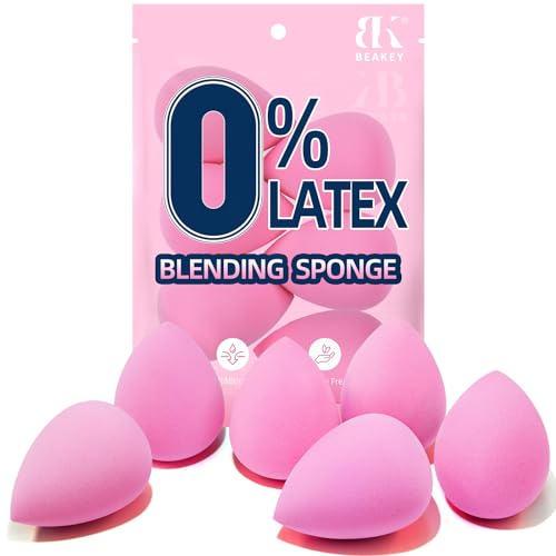 BEAKEY Super Soft Makeup Sponge Set of 6, Makeup Sponges for Foundation, Liquid, Cream and Powder, Pink Beauty Sponge for Blending, 0 Latex Blender, Ideal Gifts