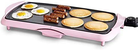 GreenLife Healthy Ceramic Nonstick, Extra Large 20" Electric Griddle for Pancakes Eggs Burgers and More, Stay Cool Handles, Removable Drip Tray, Adjustable Temperature Control, PFAS-Free, Pink