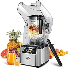 WantJoin Commercial Professional Blender With Shield Quiet Sound Enclosure 2200W Industries Strong and Quiet Professional-Grade Power, Self-Cleaning, Silver
