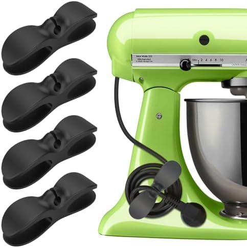 2024 New 4PCS Cord Winder Organizer Stick On Cable Holder Winder Keeper for Appliances Stick on Kitchenaid Mixer, Coffee Maker, Pressure Cooker, Home Gadget Accessories (Black*4)