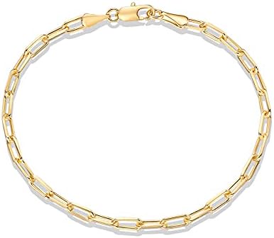 PAVOI 14K Gold Plated Paperclip/Curb/Figaro Chain Adjustable Bracelet for Women