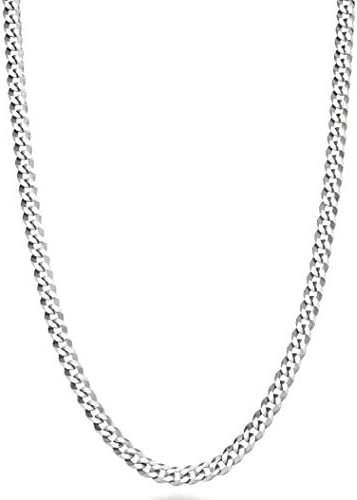 Miabella Italian Solid 925 Sterling Silver 3.5mm Diamond Cut Cuban Link Curb Chain Necklace for Women Men, Made in Italy