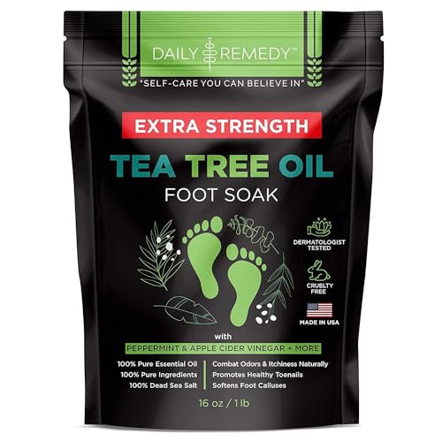 EXTRA STRENGTH Tea Tree Oil Foot Soak with Epsom Salt - Made in USA - for Toenails, Athlete's Foot, Itchy Feet, Stubborn Smelly Foot Odor, Pedicure, Foot Calluses & Soothes Sore Tired Achy Feet -16 oz
