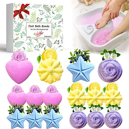 Bath Foot Bombs, 16 Pack Foot Soak with Bath Salt and Tea Tree Oil. Organic Natural Handmade Aroma Pure Essential Oil Bubble Foot Balls for Foot Callus, Dry Cracked, Stubborn Foot Odor Scent.