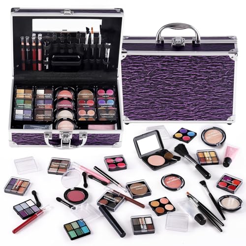 Makeup Kit for Teen Girls & Women Full Kit, Beauty Train Case with Starter Cosmetic Set, Make Up Valentine's Day Gift Box with Eyeshadow,Lipgloss,Highlighter,Blush,Lip&Eye Pencils,Brush & More(Purple)