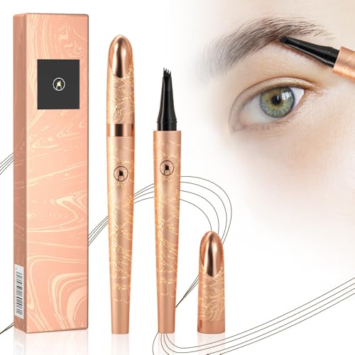 3D Microblading Eyebrow Pencil 4 Fork Tip, 2PCS Magic Eyebrow Pencil Precise Brow Pen Microblading Eyebrow Pencil, Waterproof Eye Brown Makeup Long-Lasting Eyebrow Pencil Stay on All Day (Dark Brown)