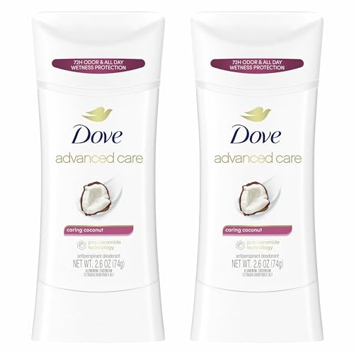 Dove Advanced Care Antiperspirant Caring Coconut, 2 Count Deodorant Stick for Women, for 48 Hour Protection And Soft And Comfortable Underarms, 2.6 oz