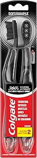 Colgate 360 Vibrate Charcoal Battery Operated Toothbrush Pack, Soft with 1 AAA Battery Included, Black, 2 Count