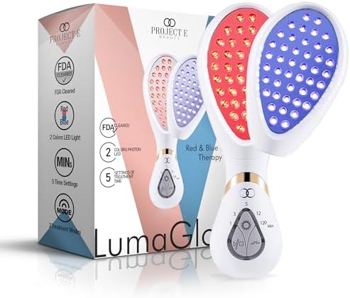 LumaGlow Red & Blue LED Light Therapy by Project E Beauty | Anti-Aging & Anti-Acne | Fine Lines & Wrinkles Scars | FDA-Cleared Handheld Device for Spa & Home Use