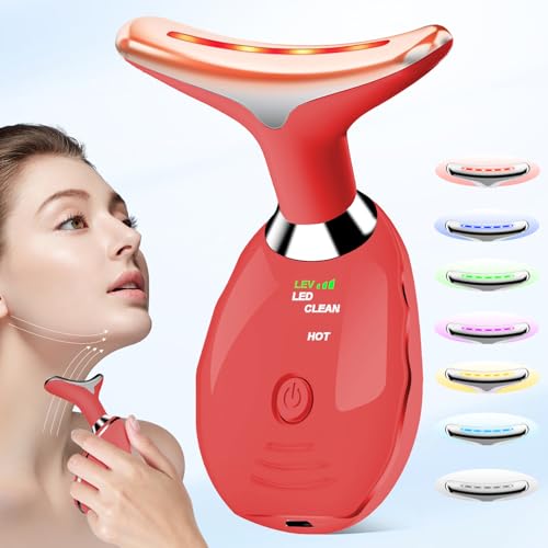 Neck Face Beauty Device, Face Neck Massager for Skin Care, Vibration Face Massager, 7 Color 3 in 1 Face Sculpting Tool Facial Massager