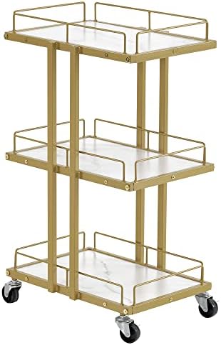 BarberPub Salon Trolley Multi-Functional Salon Cart with 3 Layers Shelves Rolling Cart Manicure Beauty Equipment 2061 (White)