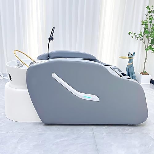 Saoln Shampoo Bed-Massage Table with Gray Leather Minimalist Design, Head Spa Equipment and Beauty Bed Includes Water Cycle, Water Heater, Fumigation, Cell Phone Holder,USB Port(70.86IN)