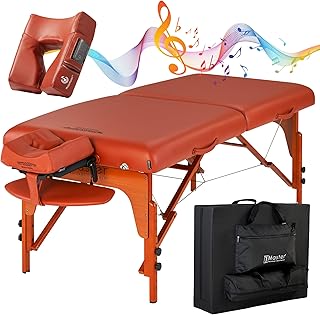 Master Massage 31" Santana Pro Portable Massage Table Beauty Bed Package with Extra MusicMaster Ergonomic Dream Sound Face Cradle Cushion- Cinnamon
