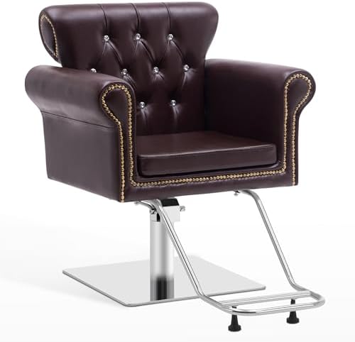BarberPub Vintage Salon Chair, Salon Chair for Hair Stylist, Hair Styling Chair with Capacity 330Lbs Hydraulic Pump, Barber Chairs for Barbershop Equipment 8899 (Brown)