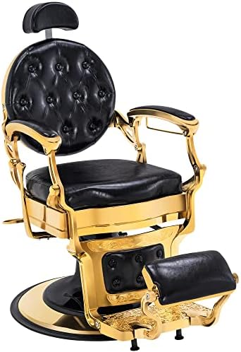 BarberPub Heavy Duty Metal Vintage Barber Chair All Purpose Hydraulic Recline Salon Beauty Spa Chair Styling Equipment 2933 (Gold)